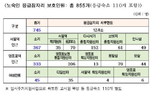 서울시 노숙인 응급잠자리 보호 현황. [자료=서울시]